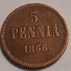 Aleksanteri II, kupari 5 penniä vuodelta 1866. - pikkukuva 1