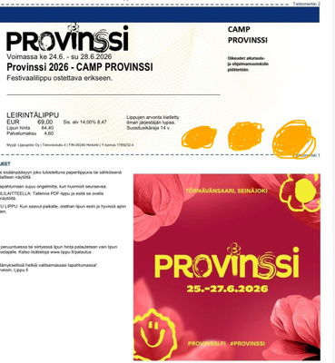 Provinssi 2026 Camp Provinssi leirintälippu 1-4 kpl