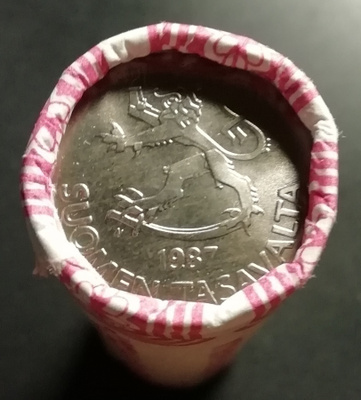 1 mk 1987 N, 10 kpl UNC, suoraan rullasta