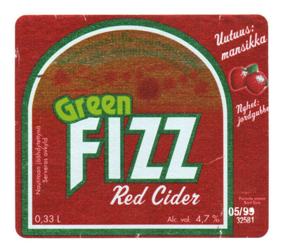 Chymos Juomat. Green FIZZ Red Cider. Etiketti.