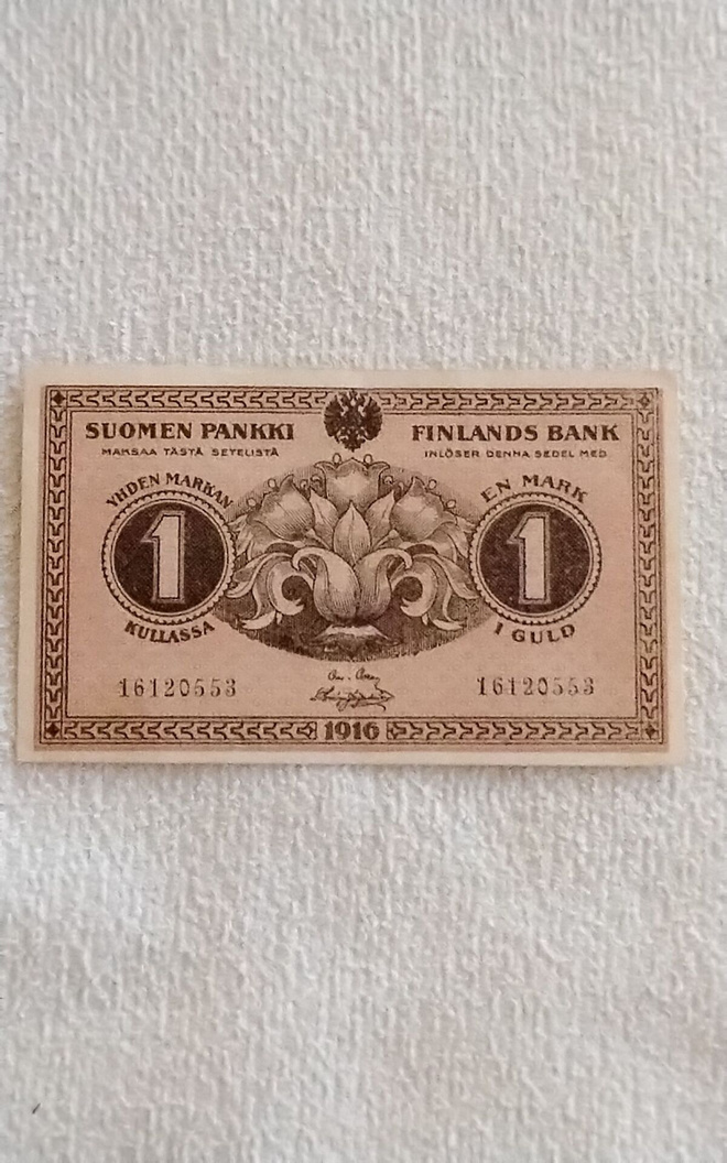 1 mk. seteli 1916 vuodelta Suuriruhtinaskunnan
