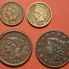 USA vanhoja rahoja: 1 Cent 1818, 1845, 1862 ja 1889. (KD13) - pikkukuva 1