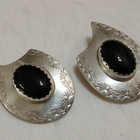 Vintage design hopea onxy kivi korvakorut RH sterling 925 - pikkukuva 2