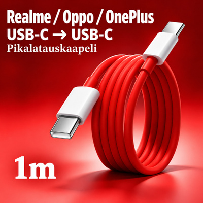 Punainen Realme/Oppo/OnePlus USB C -> USB C johto /1m #32193