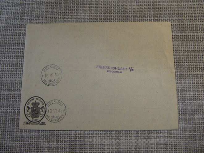 FDC Helsinki 16.6.1945 Ehiöt 100 vuotta kirje.