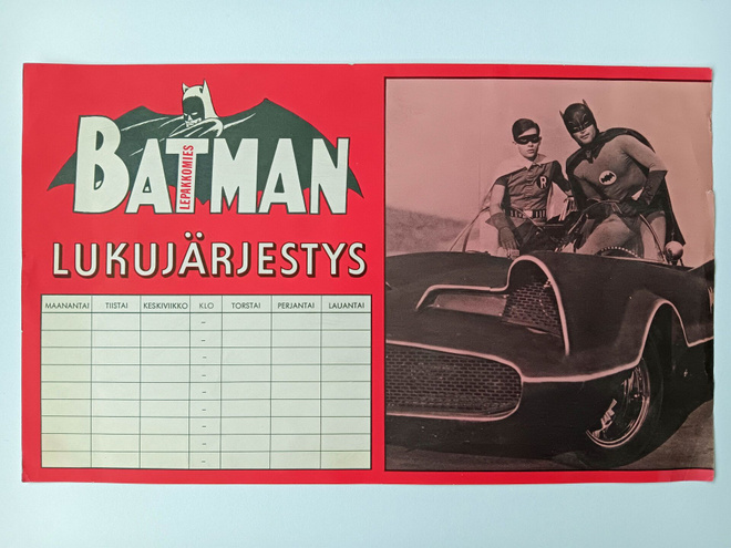 Suomalainen Batman-lukujärjestys vuodelta 1966