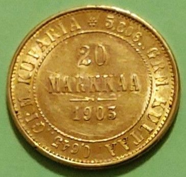 Suomi 20 mk 1903 kulta raha. Tyydyttävä kunto. (PJ)