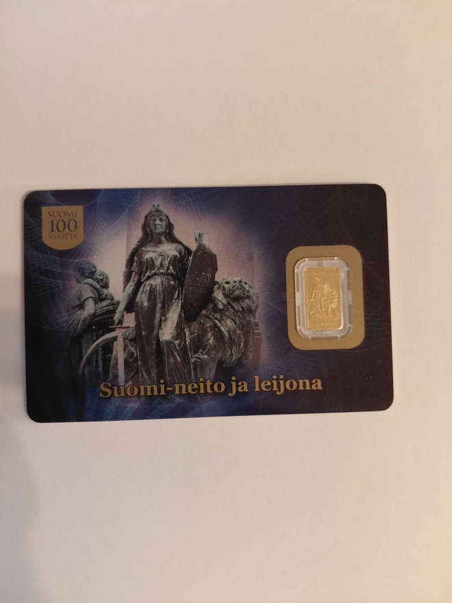 Suomi-neito ja leijona 1 gr kultaharkko