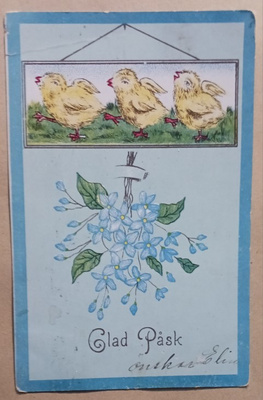Tiputaulu ja kukkia seinällä, vanha Pääsiäispk, p. 1915