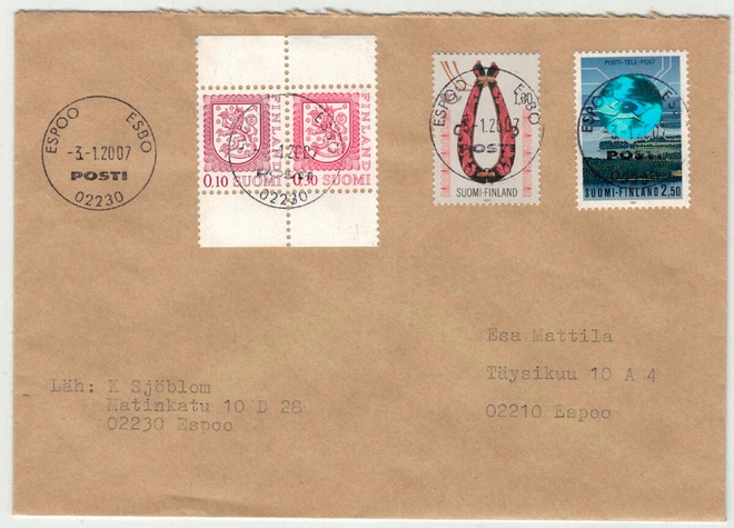 1990 hologrammi 2,50 mk ym loistoleimainen kirje
