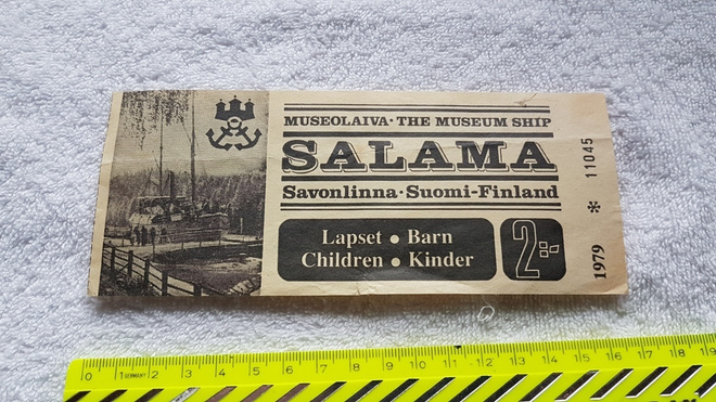 Vanha pääsylippu Museolaiva SALAMA 1979
