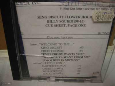 BILLY SQUIER- KING BISCUIT CD HARVINAINEN LIVE KEIKKA