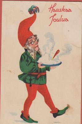 Tonttu kantaa puurokuppia
