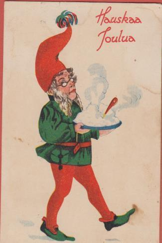 Tonttu kantaa puurokuppia