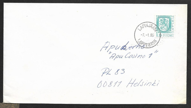 Postilähetys - Yl.m. 1,50 (LAPE 951) Lapinjärvi 7.1.85