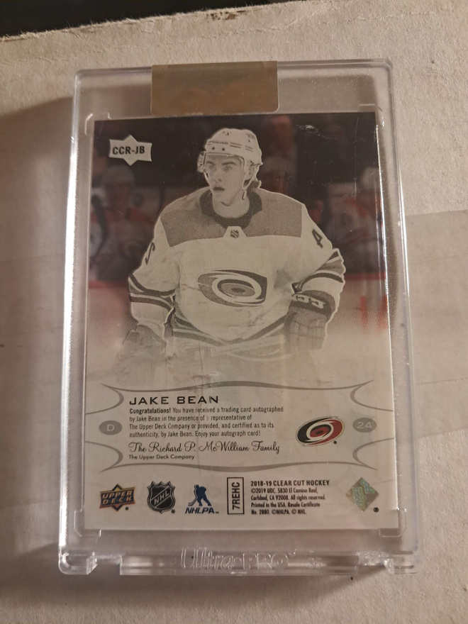 18-19 Upper Deck Clear Cut Jake Bean Rookie RC Autograph #cc