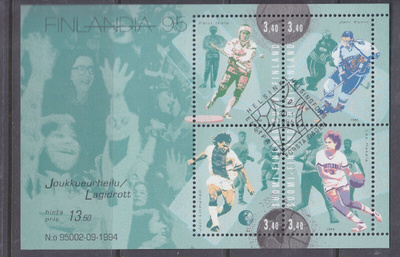 Finlandia 95 joukkueurheilu blokki ep leimalla.
