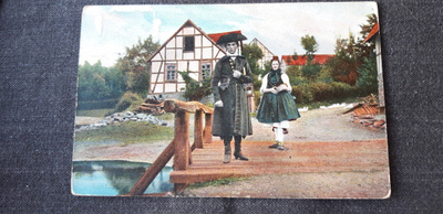 Erikoinen antiikki kortti, eteläsaksalainen kuva v. 1910