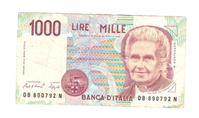 Italia 1000 Liiraa 1990 DB 890792 N