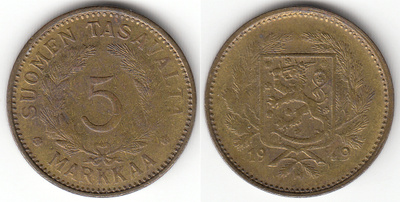 5 mk 1949 leveä H, tasahavu