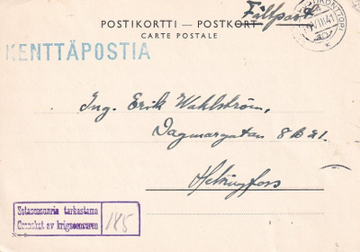 FÄLTPOST RUOTSALAISEN VAPAAEHTOISEN KENTTÄPOSTIA