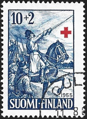 1955 Punainen Risti 10 + 2 mk leimattu LaPe 447