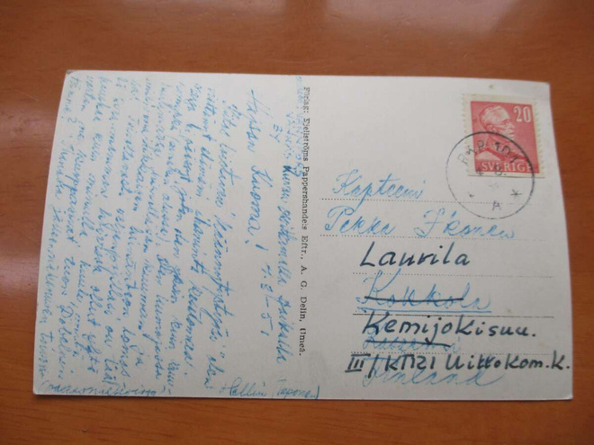 1951 Ruotsi kortti Laurilaan Uittokomennuskunta