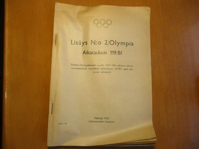 1952 VR olympia- aikataulu 106s. RARE