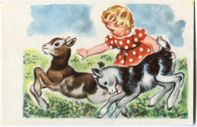 Lapsi - Tyttö ja kilit - Kortti 1940-50-luvulta