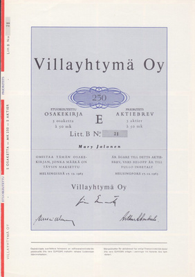 OKK 1963 Villayhtymä Oy, Helsinki pörssi
