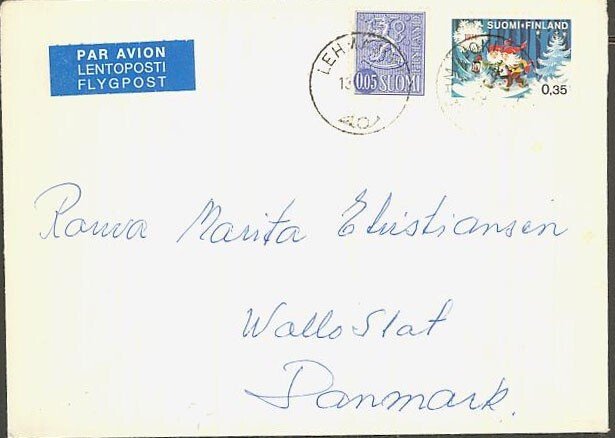 1974 joulumerkki ym lentopainotuote Tanskaan