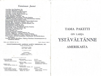 TAMA PAKETTI ON LAHJA YSTÄVÄLTÄNNE AMERIKASTA DOKUMENTTI