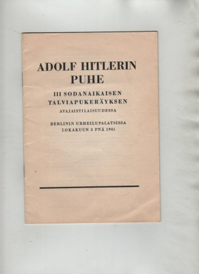 Adolf Hitlerin puhe lokakuun 3 pnä 1941, nid., K3