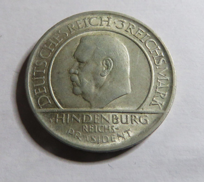 Saksa/Weimarin tasavalta 3 mark 1929 D/Hindenburg