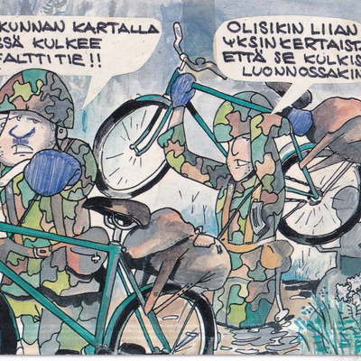 Esikunnan kartalla tässä kulkee asfalttitie. sotilaat, e248