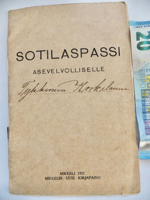 VANHA Sotilaspassi 1921 Vapaussoturi