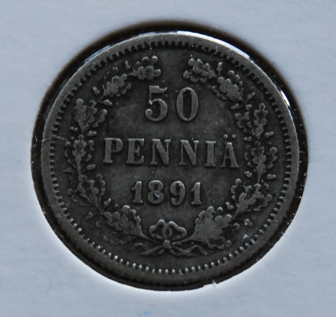 50 Penniä 1891 Hopeaa Aleksanteri III