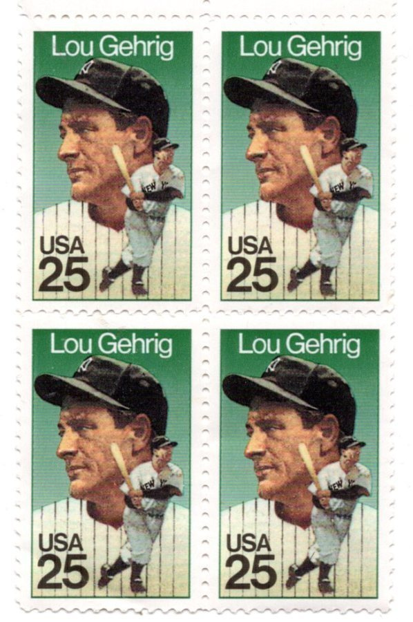 USA POSTIMERKIT (1989), 4 kpl x Lou Gehrig 25c