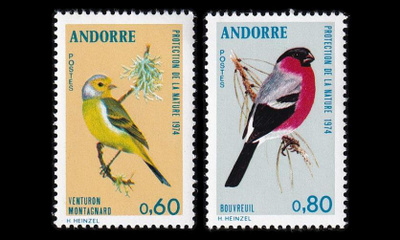 Andorra Fr 261-2 ** Luonnonsuojelu lintuja (1974)