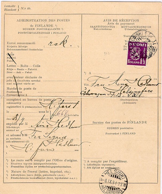 1930 1,5mk violetti saantitodistuksella
