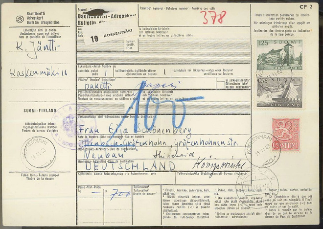 1963 postipaketti Saksaan, mm 125 (mk) Turun linna