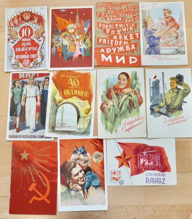 11 VANHAA CCCP Propaganda Postikorttia 1940-1950l KOMEAT