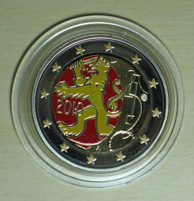 2010 Suomi 2€ juhlaraha Suomalainen raha 150v UNC väritetty