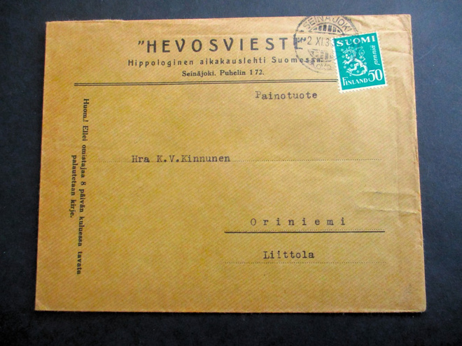 1933 Seinäjoki Hevosviesti painotuote