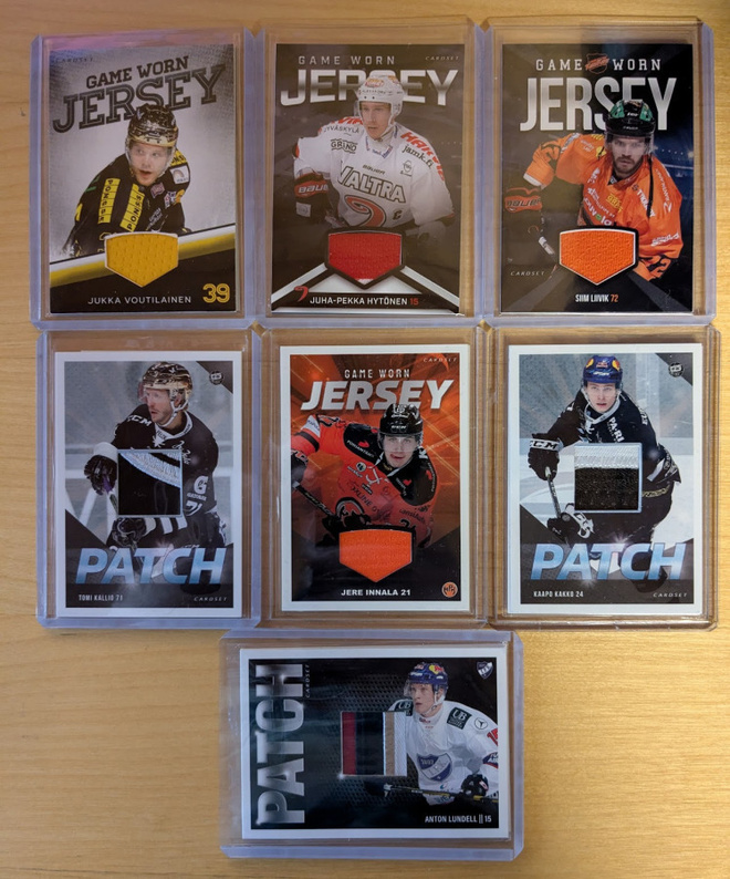 Cardset numeroituja, Jersey, Patch, Rookie kortteja alk 2EUR