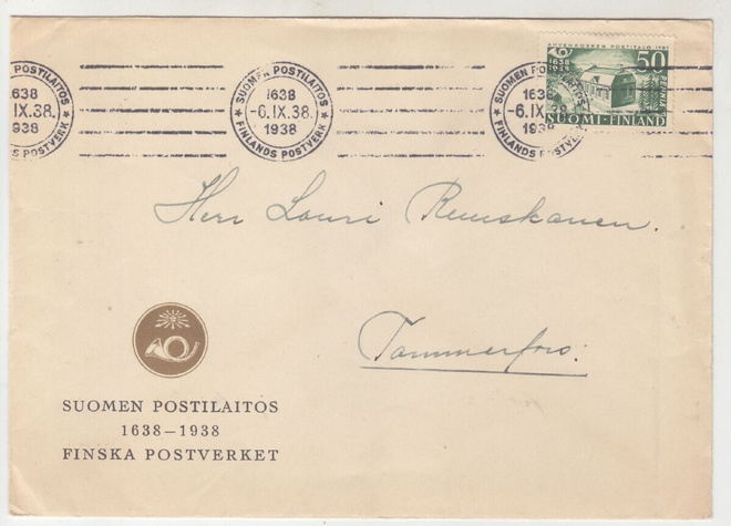 FDC 1938 Posti 300 vuotta 50p