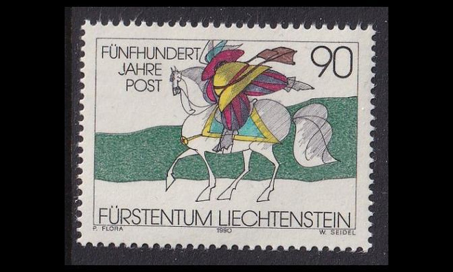 Liechtenstein 1004 ** Posti Euroopassa 500v (1990)