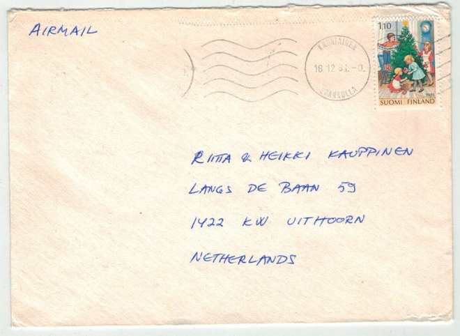 1981 1,10 mk joulu kirje Hollantiin 1981