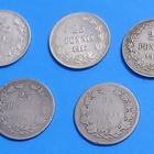 Suomalaiset hopeiset 25 penniset 1800- ja 1900 luvulta 10kpl - pikkukuva 1