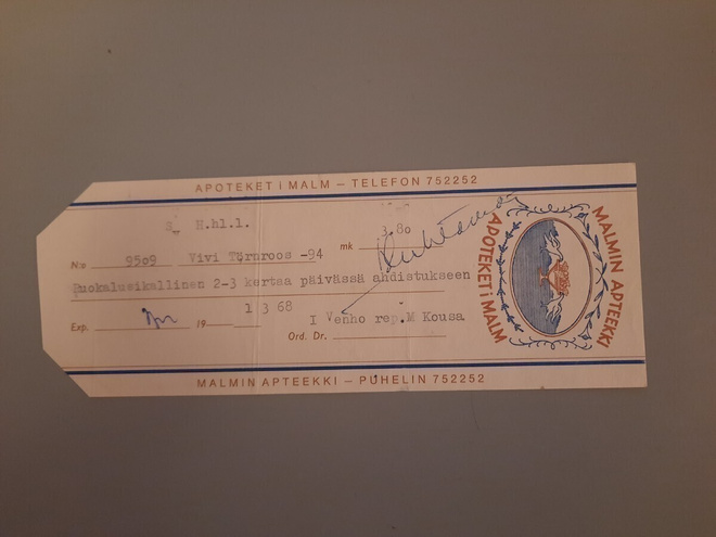signatuuri helsinki Malmin apteekki malli VI  68